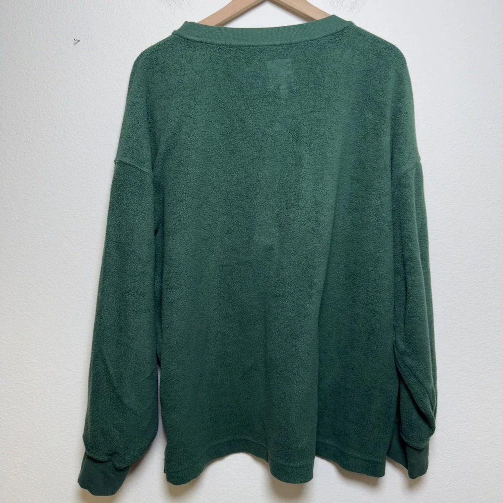 Aerie Women‎ Sherpa Henley Sweater XL Oversized Fleece Sweatshirt Green Lounge